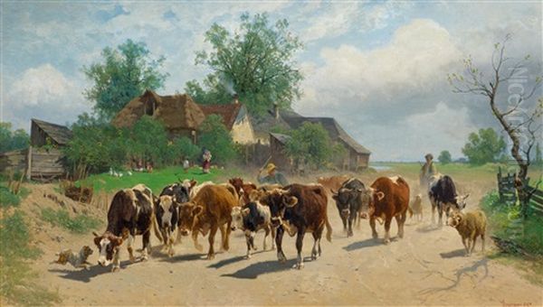 Cows At A River by Gustav Ranzoni