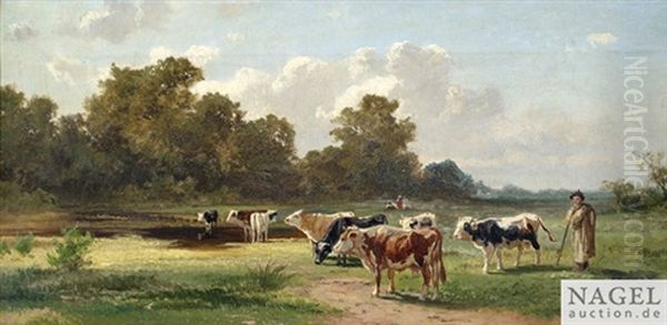 Kuhe Auf Der Weide Ol/lwd., Unten Rechts Signiert by Gustav Ranzoni