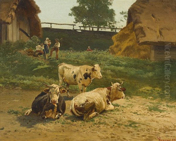 Weidende Kuhe Oil Painting by Gustav Ranzoni