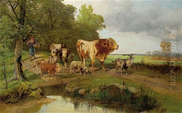 Heimkehrende Tierherde Oil Painting by Gustav Ranzoni