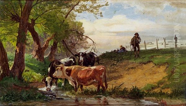 Kuhe Am Weiher Oil Painting by Gustav Ranzoni