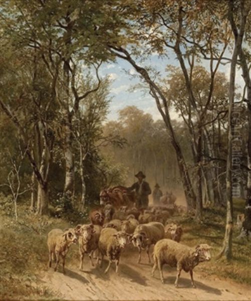 Schafherde Am Waldweg Oil Painting by Gustav Ranzoni