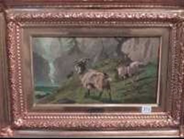 Ziegen Am Bergsee Oil Painting by Gustav Ranzoni