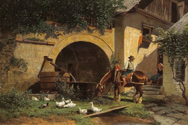 Gesprach Am Brunnen Oil Painting by Gustav Ranzoni