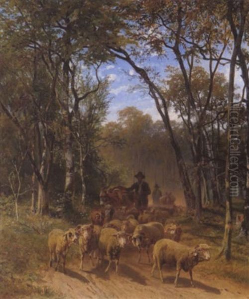 Schafherde Auf Einer Waldlichtung Oil Painting by Gustav Ranzoni