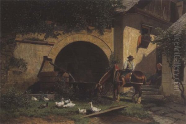 Gesprach Am Brunnen Oil Painting by Gustav Ranzoni