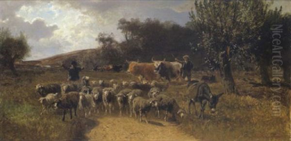 Viehherde Mit Hirten Oil Painting by Gustav Ranzoni