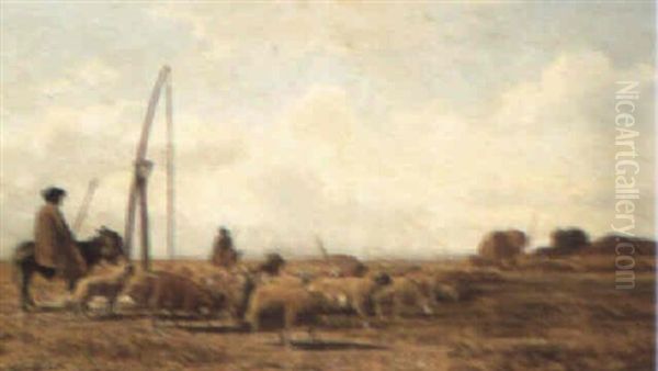 A Shepherd Minding His Flock Oil Painting by Gustav Ranzoni