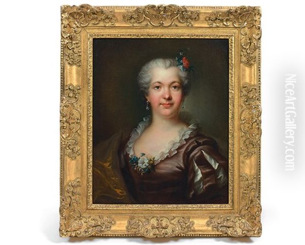 Portrait De Jeune Femme, Le Corsage Pique De Fleurs Oil Painting by Jean Raoux