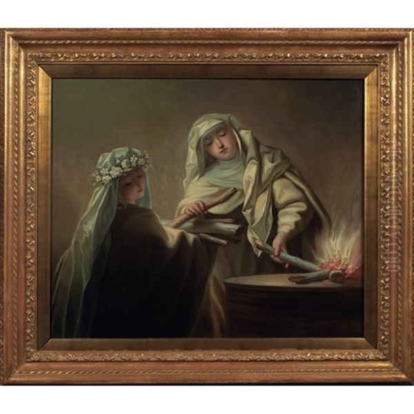 The Sacred Fire: Vestal Virgins Tending The Hearth Oil Painting by Jean Raoux