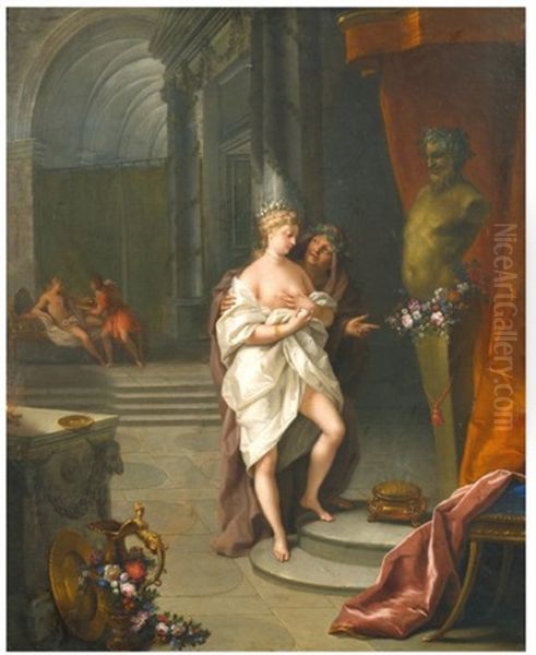 Jeune Fille Amenee Devant La Statue De Bacchus Oil Painting by Jean Raoux