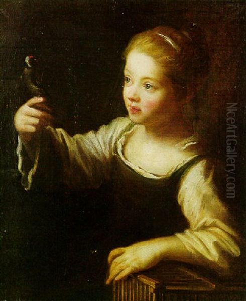 Portrait Of A Young Girl (marie Cochin?) With A Goldfinch Perched On Her Finger Oil Painting by Jean Raoux