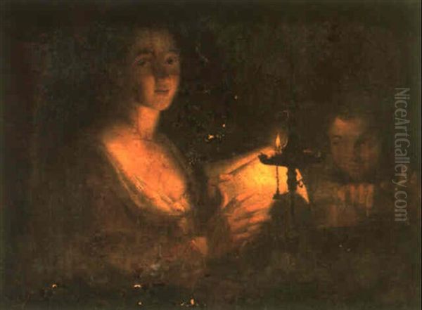 Music Lesson By Candlelight Oil Painting by Jean Raoux