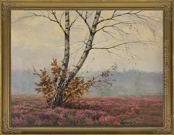 A Lonely Birch Oil Painting by Jozef Rapacki