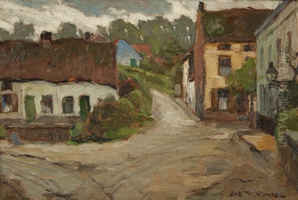 Road Through A Country Village Oil Painting by Joseph Raphael