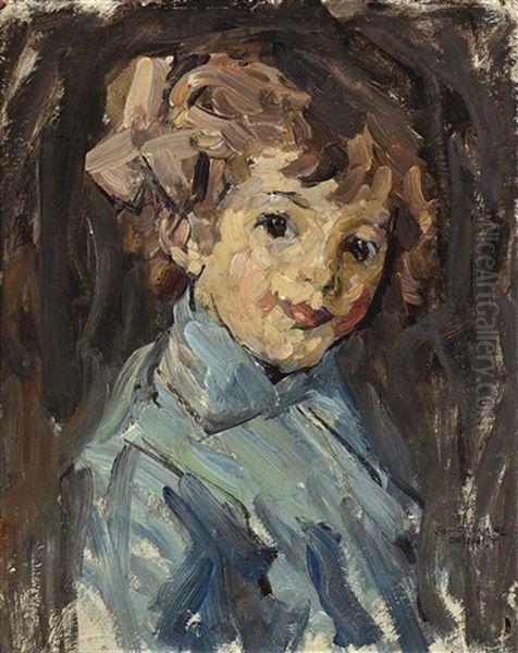 Portrait Of A Young Girl In Blue Oil Painting by Joseph Raphael