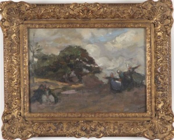 Brettones Dans Un Paysage Oil Painting by Joseph Raphael