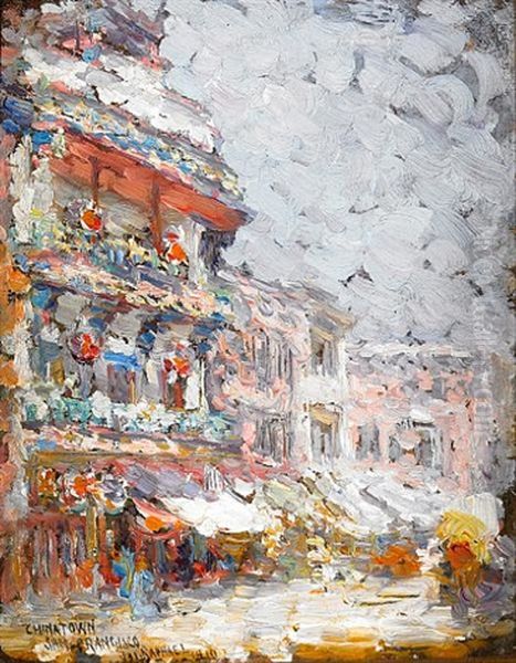 A Chinatown Gate And Pagoda (+ Chinatown, San Francisco; 2 Works) Oil Painting by Joseph Raphael