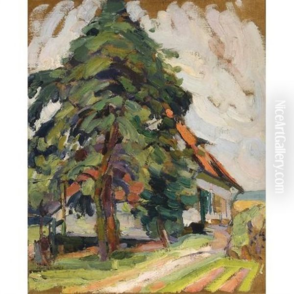 House And Tree Oil Painting by Joseph Raphael