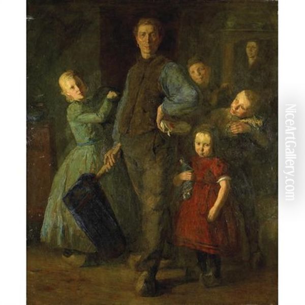 The Town Crier And His Family Oil Painting by Joseph Raphael