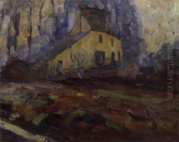 A Farmhouse In A Landscape Oil Painting by Joseph Raphael