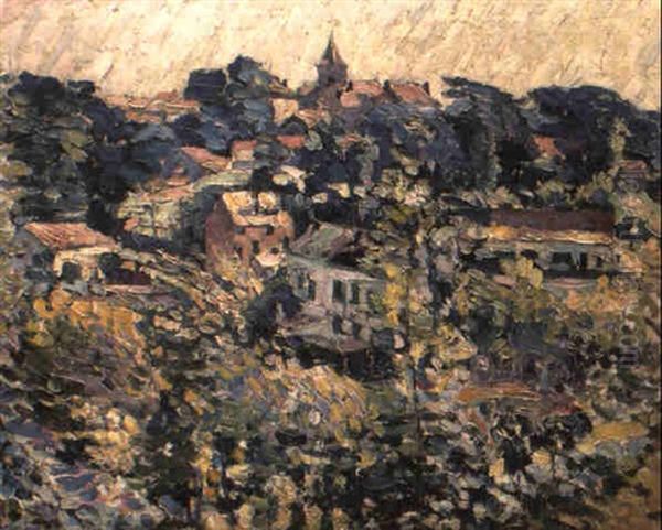 Hilly Landscape With Houses Oil Painting by Joseph Raphael