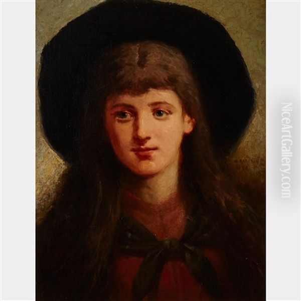 Young Girl With A Wide-brimmed Hat Oil Painting by William Raphael