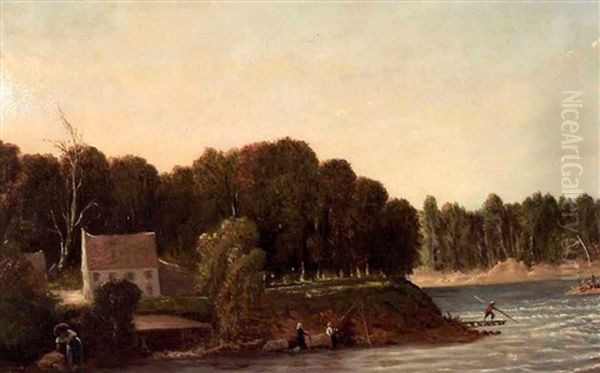 River Fishing And Rafting, Les Eboulements, Quebec Oil Painting by William Raphael