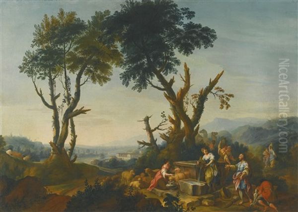 Eliezer And Rebecca At The Well Oil Painting by Vittorio Amedeo Rapous