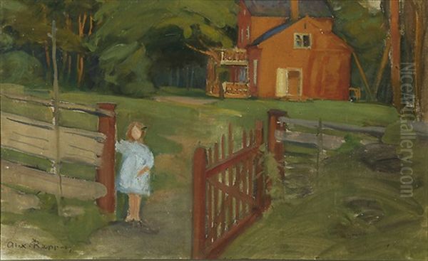 Girl By A Gate Oil Painting by Alexander Rapp