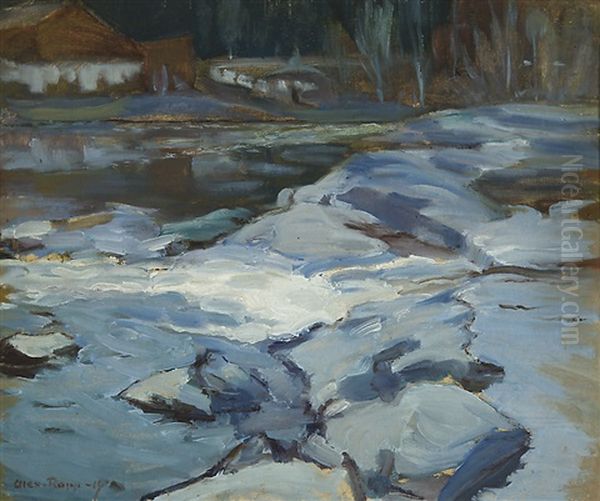 Stream In Winter Oil Painting by Alexander Rapp