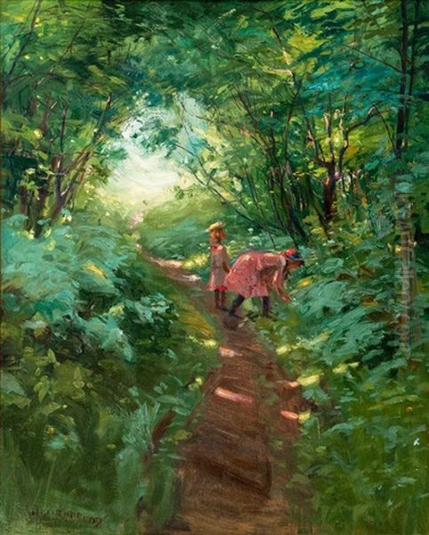 Girls In A Leafy Forest Oil Painting by Alexander Rapp