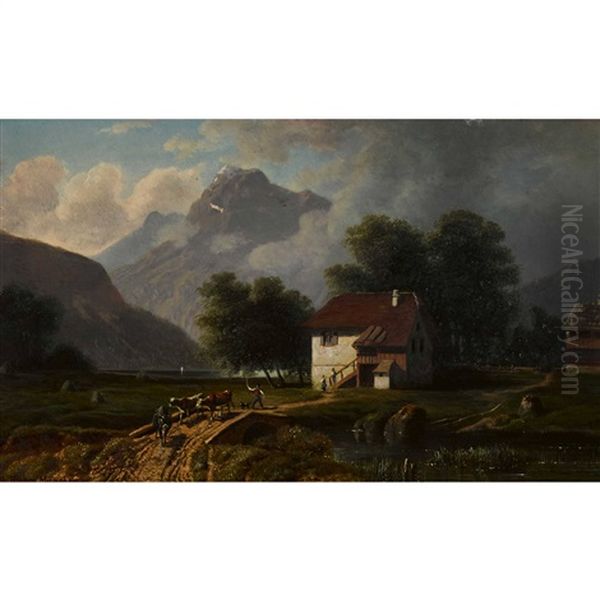 Gebirgstal Mit Kuhherde Oil Painting by Johann Rudolf Rapp