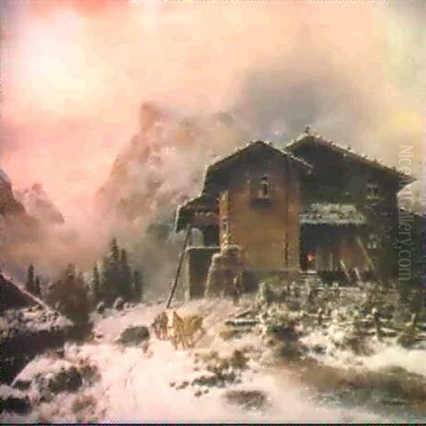 Immerschweizer Bergbauernhaus Im Winter Oil Painting by Johann Rudolf Rapp