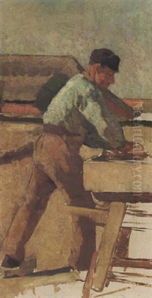 A Workman At A Bench Oil Painting by Alexander Gerhard Anton van Rappard