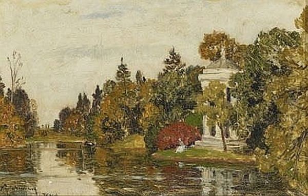 Der Apollotempel Im Nymphenburger Schlosspark Oil Painting by Heinrich Rasch