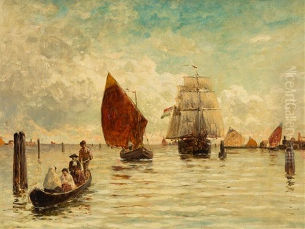 Italian Port Oil Painting by Heinrich Rasch