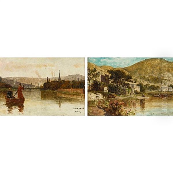 Flusslandschaften. Gegenstucke Oil Painting by Heinrich Rasch