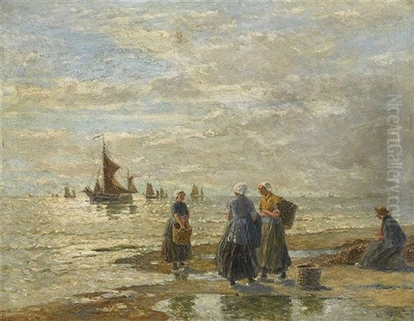 Fischerfrauen Am Strand Oil Painting by Heinrich Rasch