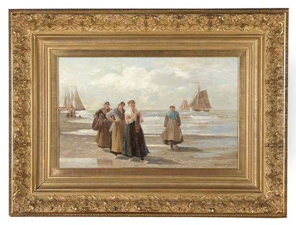 Fischersfrauen Am Strand Oil Painting by Heinrich Rasch