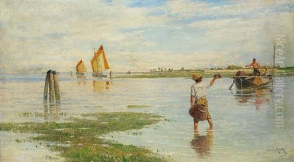 Fischer In Der Lagune Oil Painting by Heinrich Rasch