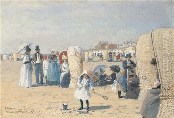 Am Strand Von Scheveningen Oil Painting by Heinrich Rasch