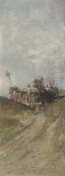 Wiesenweg Mit Bauernhaus Oil Painting by Heinrich Rasch