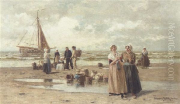 Gossiping Fishwives Oil Painting by Heinrich Rasch