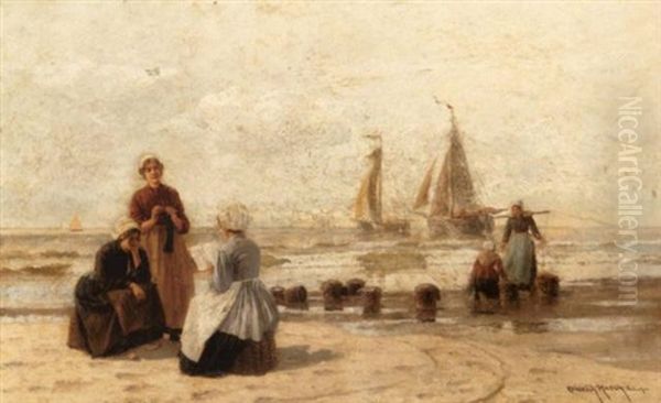 Ladies On The Beach Oil Painting by Heinrich Rasch