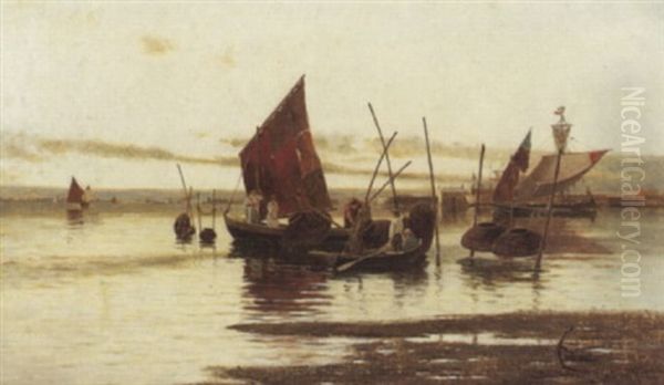 Lagune Mit Krebsfischer Bei Venedig Oil Painting by Heinrich Rasch