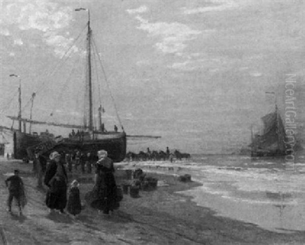 Anlandung Bei Scheveningen Oil Painting by Heinrich Rasch