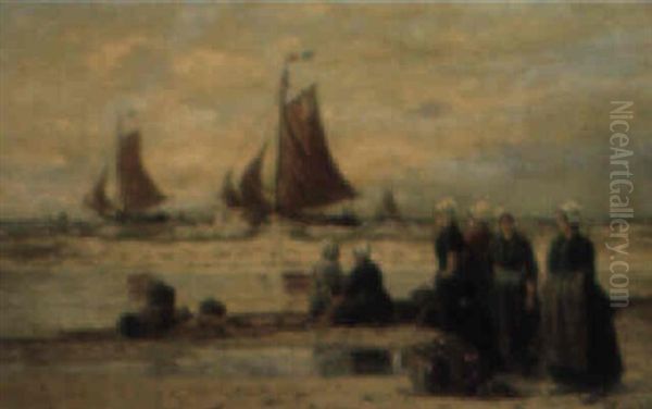 Waiting For The Boats Oil Painting by Heinrich Rasch