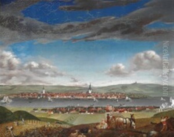 View Of Aalborg And Norresundby Oil Painting by Ole Magnus Rasch