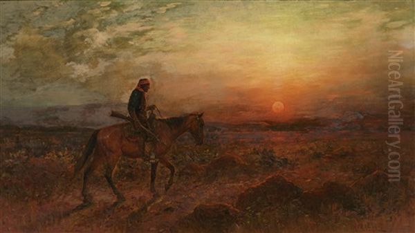 Apache On Horse Returning Home Oil Painting by Henry Raschen